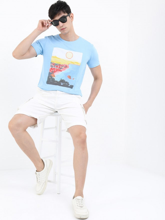 Highlander Men Airy Blue Printed Round Neck T-Shirt - Blue - Image 2