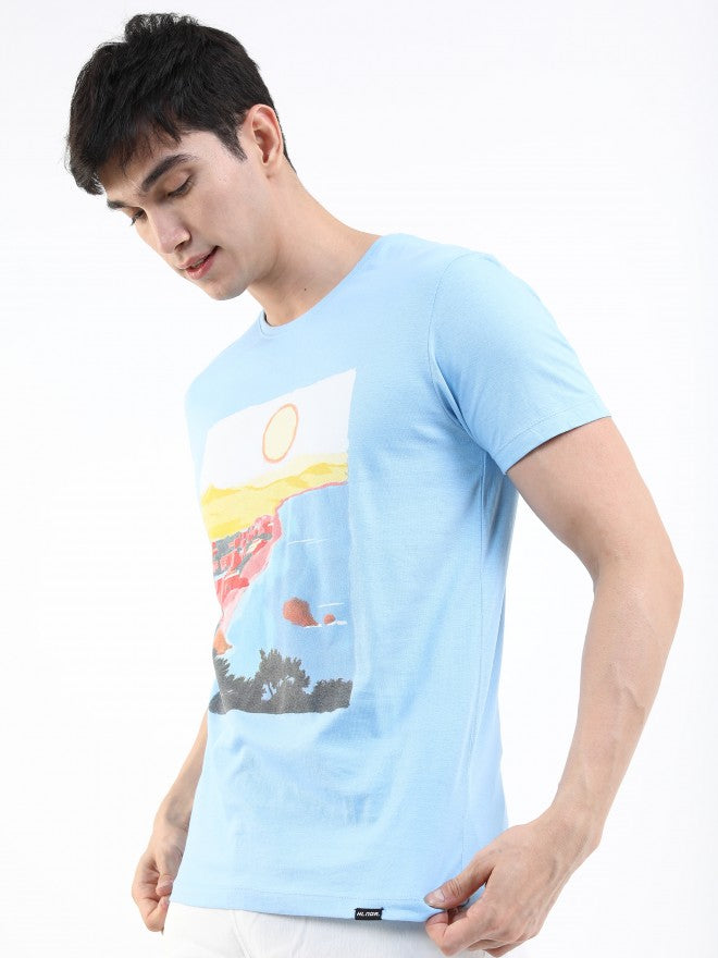 Highlander Men Airy Blue Printed Round Neck T-Shirt - Blue - Image 4