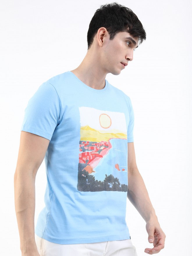 Highlander Men Airy Blue Printed Round Neck T-Shirt - Blue - Image 5