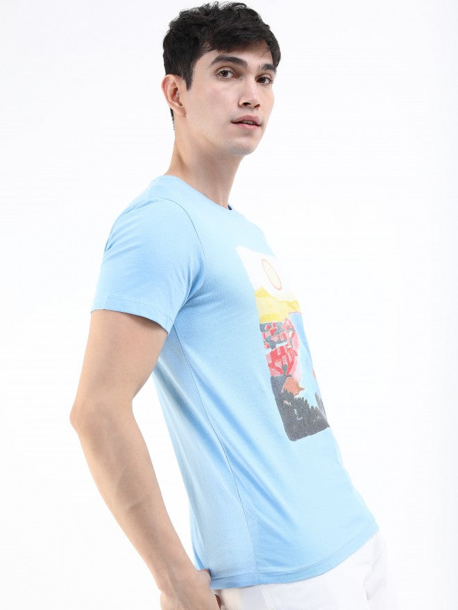 Highlander Men Airy Blue Printed Round Neck T-Shirt - Blue - Image 6