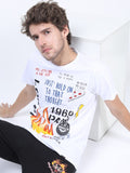 Men White Printed Round Neck Cotton T-shirt - White - Image 1