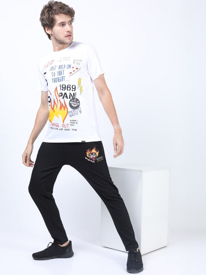 Men White Printed Round Neck Cotton T-shirt - White - Image 2