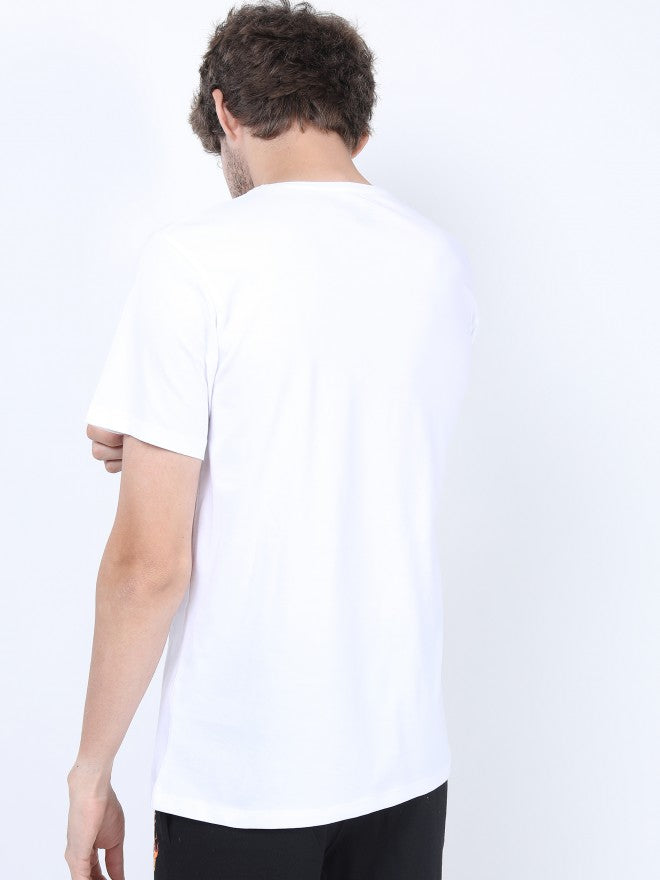 Men White Printed Round Neck Cotton T-shirt - White - Image 3