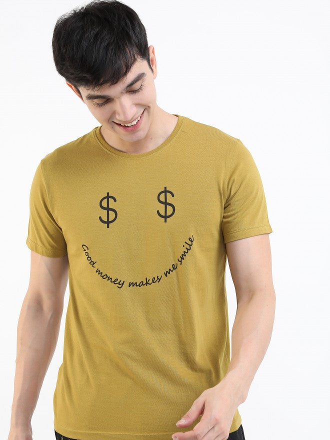 Highlander Men Ecru Olive Printed Round Neck T-Shirt - Olive - Image 1