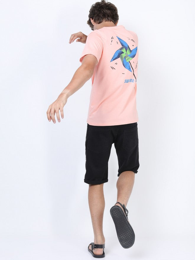 Men Pink Printed Round Neck Cotton T-shirt - Pink - Image 2