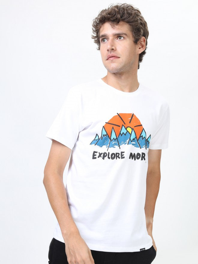 Highlander Men White Printed Round Neck Cotton T-shirt - White - Image 1