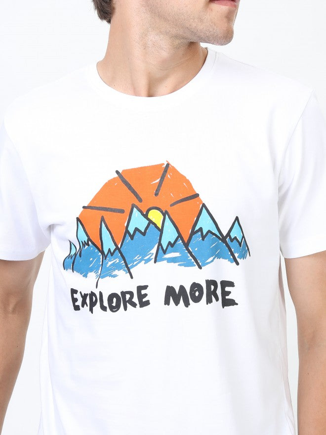 Highlander Men White Printed Round Neck Cotton T-shirt - White - Image 4