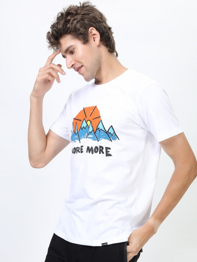 Highlander Men White Printed Round Neck Cotton T-shirt - White - Image 5
