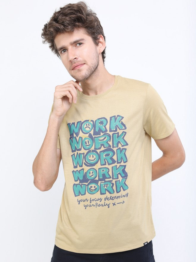 Highlander Men Beige Printed Round Neck T-Shirt - Beige - Image 1