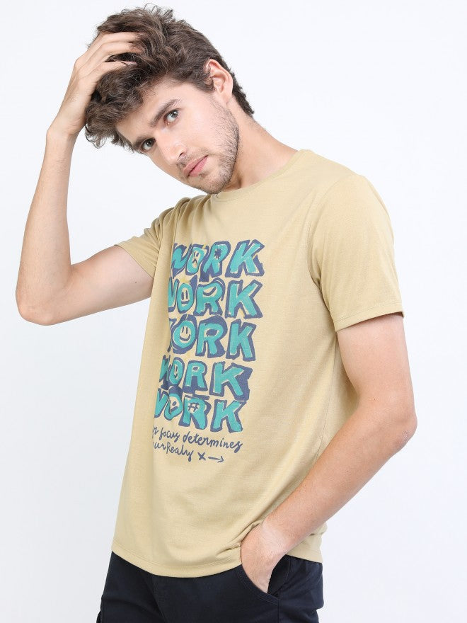 Highlander Men Beige Printed Round Neck T-Shirt - Beige - Image 5