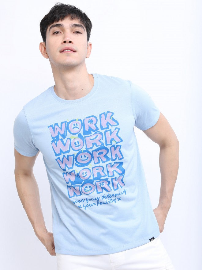 Highlander Men Blue Printed Round Neck T-Shirt - Blue - Image 1