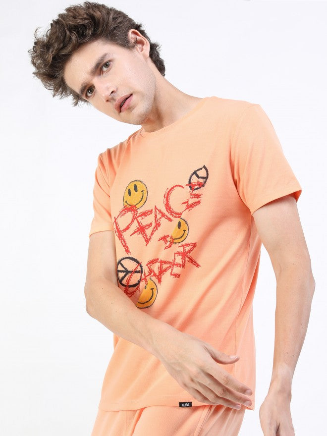 Highlander Men Peach Printed Round Neck T-Shirt - Beige - Image 5
