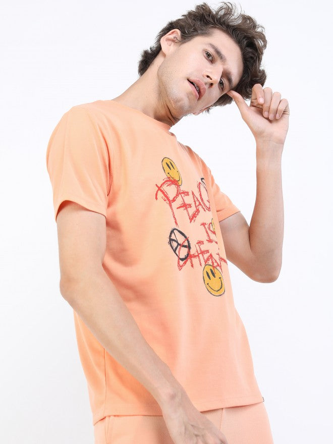 Highlander Men Peach Printed Round Neck T-Shirt - Beige - Image 6