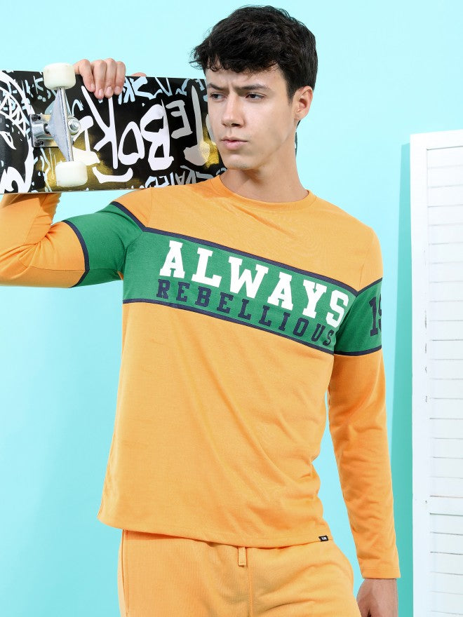 Highlander Men Yellow Printed Round Neck Cotton T-Shirt - Yellow - Image 1