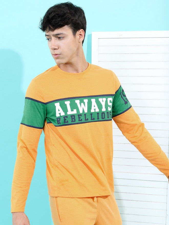Highlander Men Yellow Printed Round Neck Cotton T-Shirt - Yellow - Image 6