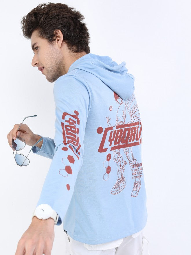 Highlander Men Blue Printed Hood T-Shirt - Blue - Image 3