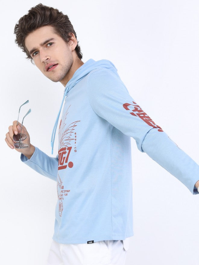 Highlander Men Blue Printed Hood T-Shirt - Blue - Image 4
