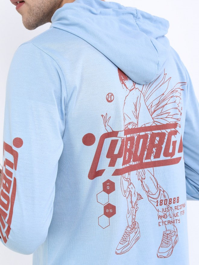 Highlander Men Blue Printed Hood T-Shirt - Blue - Image 5