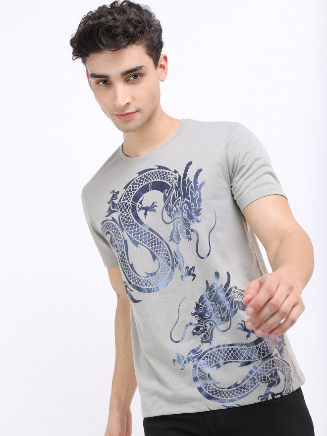 Highlander Men Grey Printed Round Neck T-Shirt - Grey - Image 1