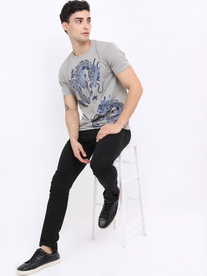 Highlander Men Grey Printed Round Neck T-Shirt - Grey - Image 2