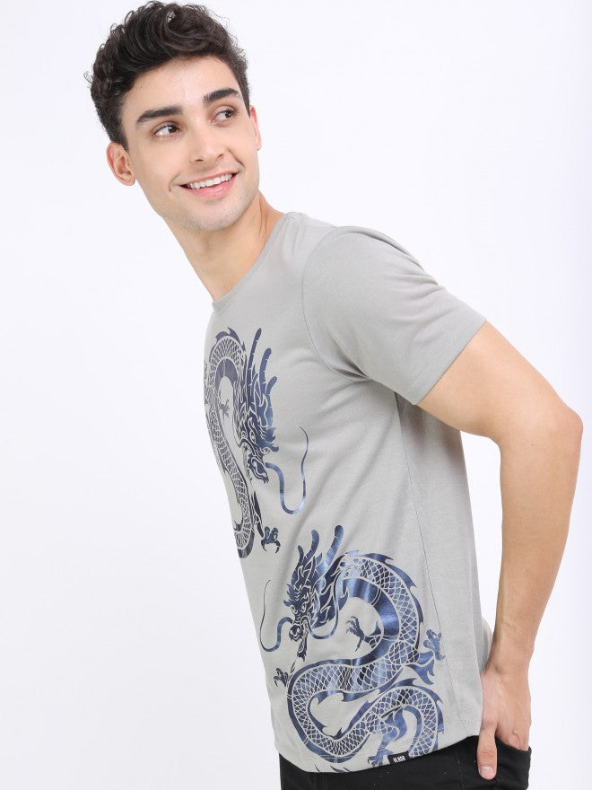 Highlander Men Grey Printed Round Neck T-Shirt - Grey - Image 4