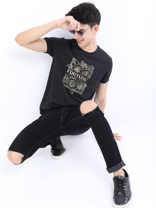 Highlander Men Black Printed Round Neck T-Shirt - Black - Image 2