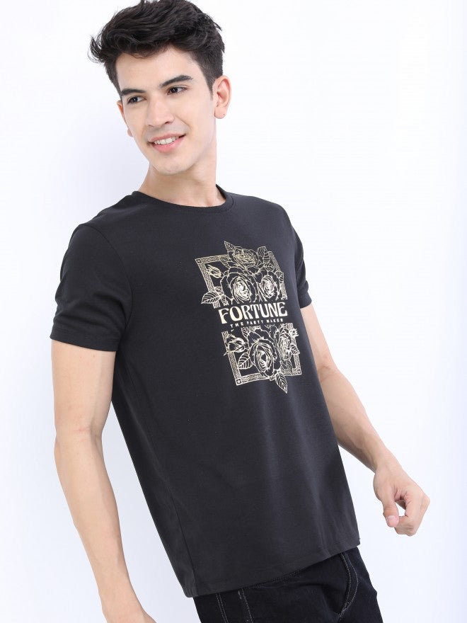 Highlander Men Black Printed Round Neck T-Shirt - Black - Image 6