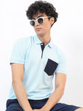 Highlander Men Blue Solid Polo Collar T-shirt - Blue - Image 1