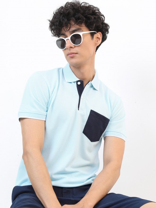 Highlander Men Blue Solid Polo Collar T-shirt - Blue - Image 1