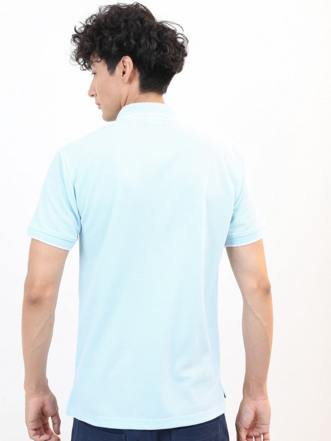 Highlander Men Blue Solid Polo Collar T-shirt - Blue - Image 3