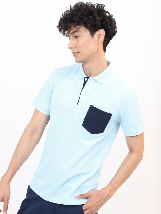 Highlander Men Blue Solid Polo Collar T-shirt - Blue - Image 4