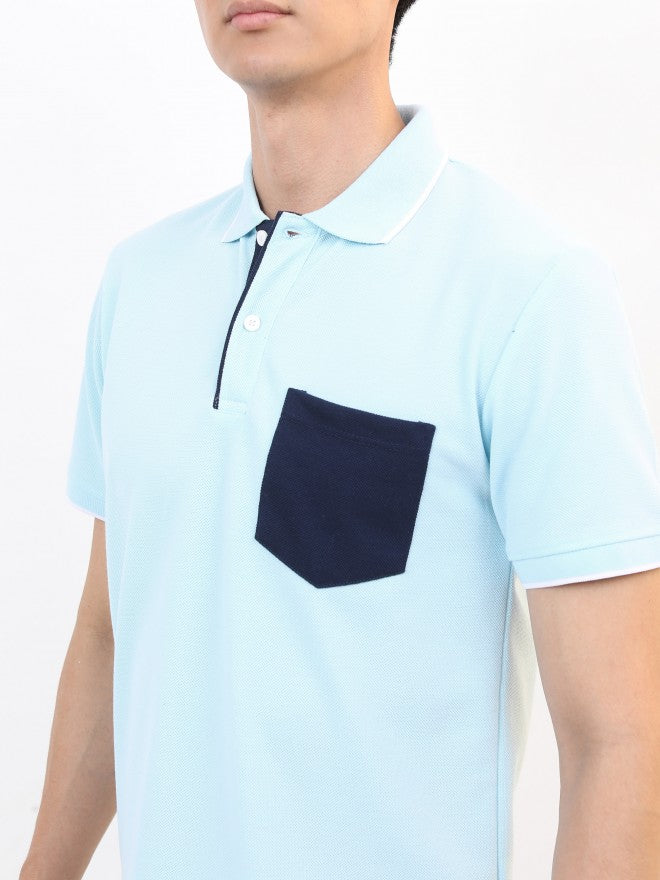 Highlander Men Blue Solid Polo Collar T-shirt - Blue - Image 5
