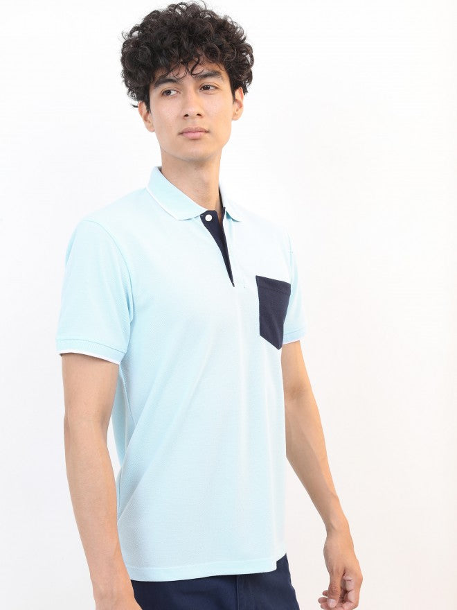 Highlander Men Blue Solid Polo Collar T-shirt - Blue - Image 6