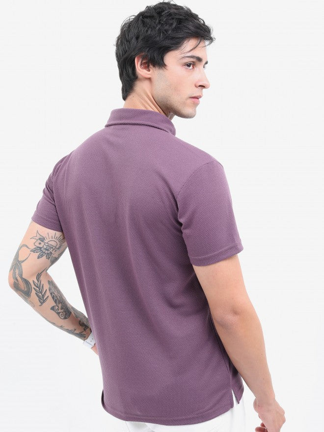 Highlander Men Magenta Solid Polo Collar T-shirt - Magenta - Image 3