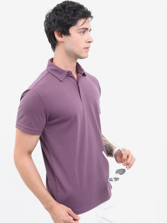 Highlander Men Magenta Solid Polo Collar T-shirt - Magenta - Image 6