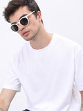 Highlander Men Structured White Solid Oversized Fit T-Shirt - White - Image 1