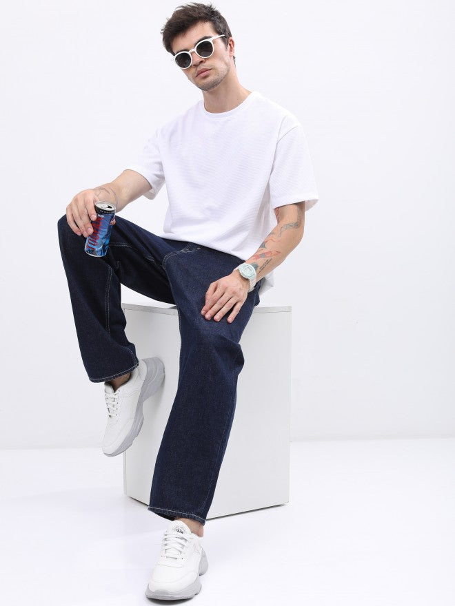 Highlander Men Structured White Solid Oversized Fit T-Shirt - White - Image 2