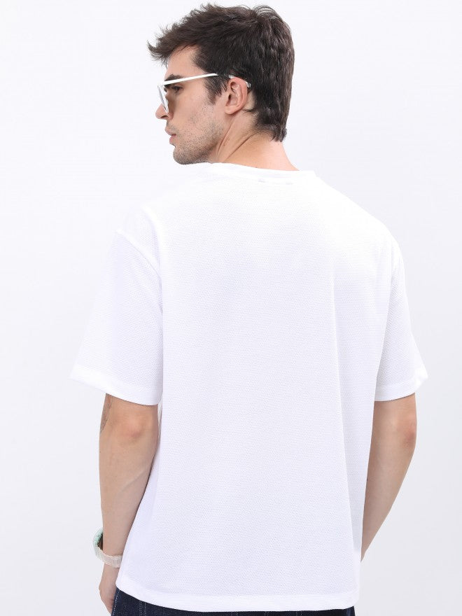 Highlander Men Structured White Solid Oversized Fit T-Shirt - White - Image 3