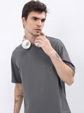 Highlander Men Structured Grey Solid Oversized Fit T-Shirt - Grey - Image 1