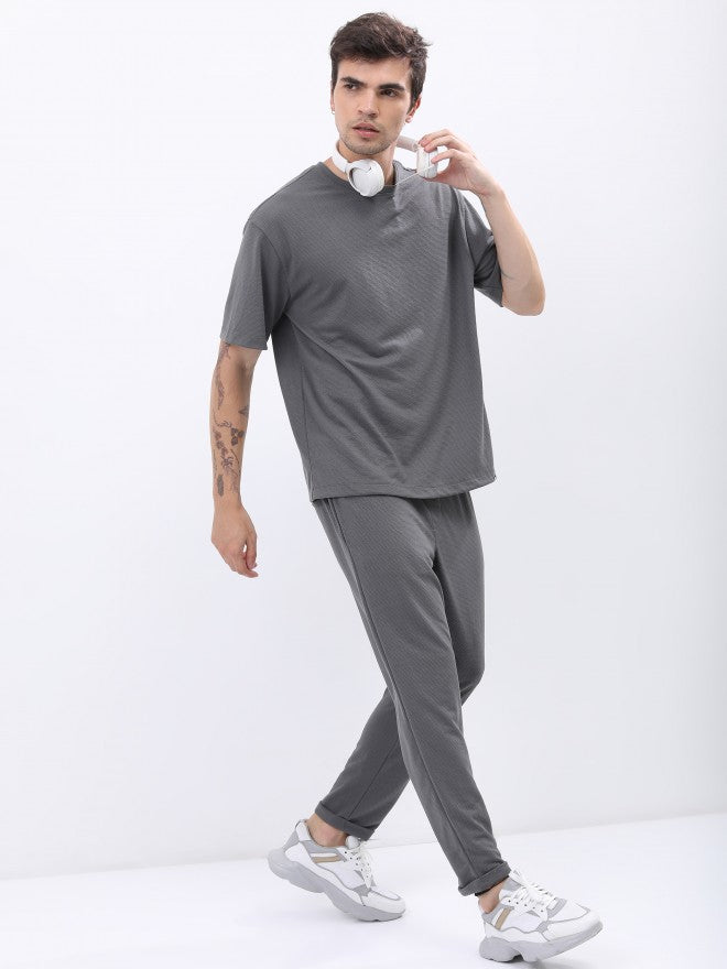 Highlander Men Structured Grey Solid Oversized Fit T-Shirt - Grey - Image 2