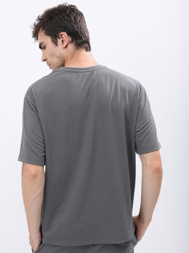 Highlander Men Structured Grey Solid Oversized Fit T-Shirt - Grey - Image 3