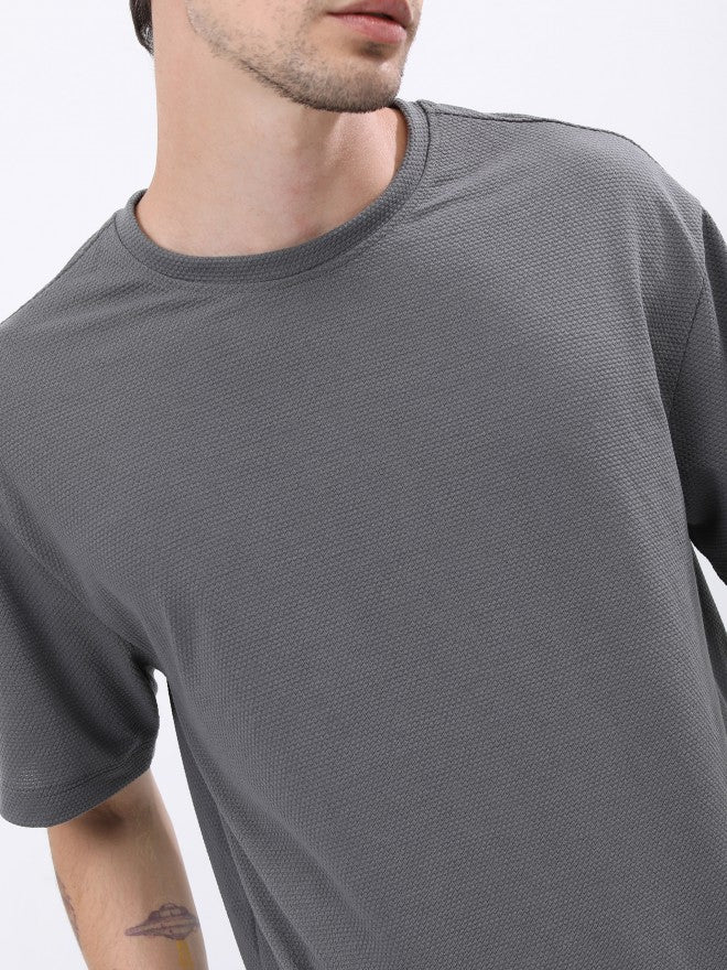 Highlander Men Structured Grey Solid Oversized Fit T-Shirt - Grey - Image 5