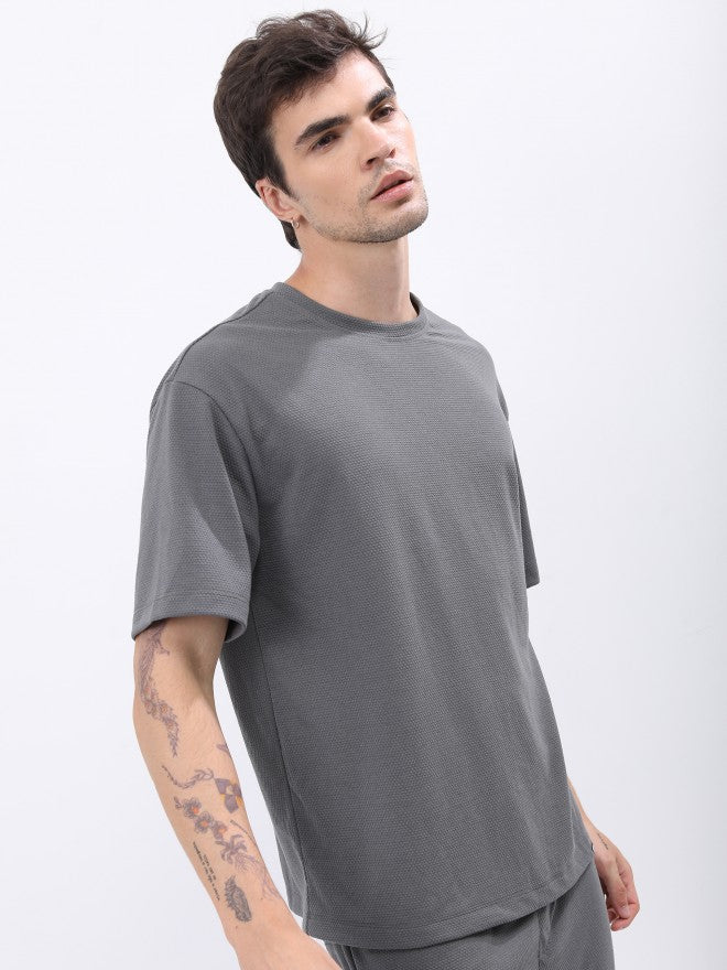 Highlander Men Structured Grey Solid Oversized Fit T-Shirt - Grey - Image 6