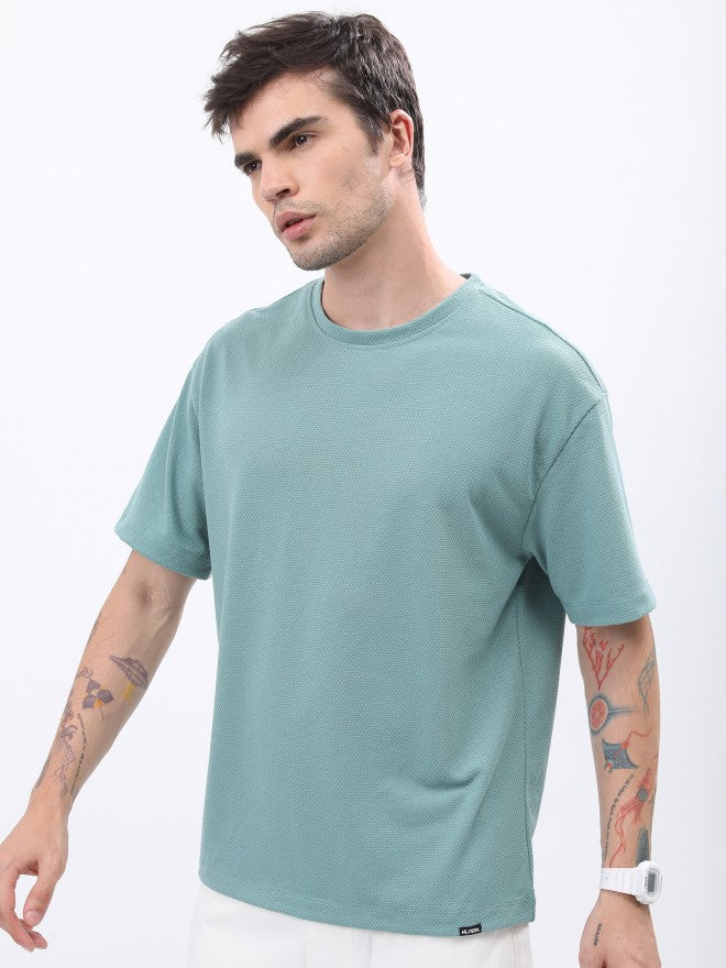 Highlander Men Sea Green Solid Oversized Round Neck T-Shirt - Green - Image 4