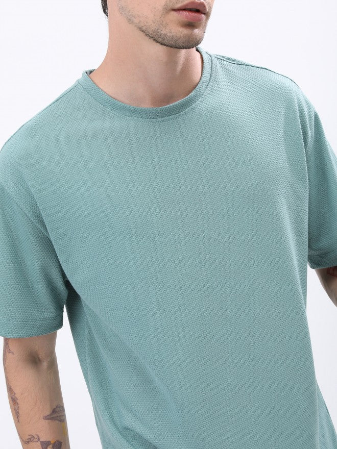 Highlander Men Sea Green Solid Oversized Round Neck T-Shirt - Green - Image 5