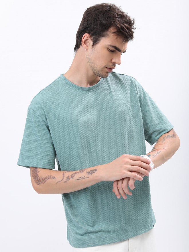 Highlander Men Sea Green Solid Oversized Round Neck T-Shirt - Green - Image 6
