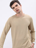 Highlander Men Structured Cream Solid Round Neck T-Shirt - Cream - Image 1