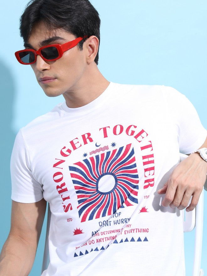 Highlander Men White Printed Round Neck T-Shirt - White - Image 1