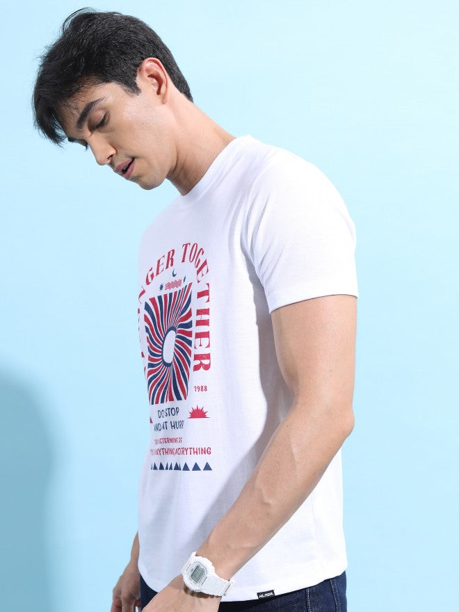 Highlander Men White Printed Round Neck T-Shirt - White - Image 4