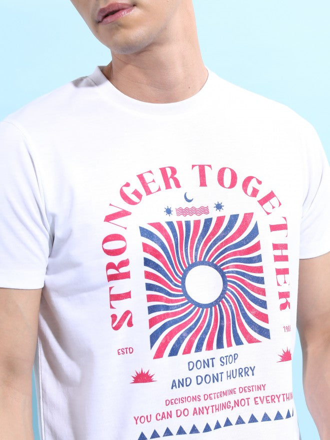 Highlander Men White Printed Round Neck T-Shirt - White - Image 5